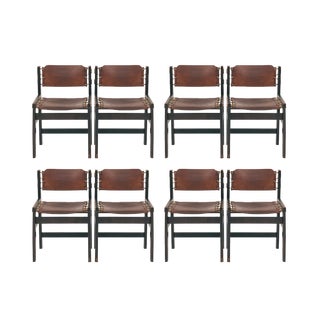 Set of Vintage Brutalist Chairs in Hideleather and Wood For Sale