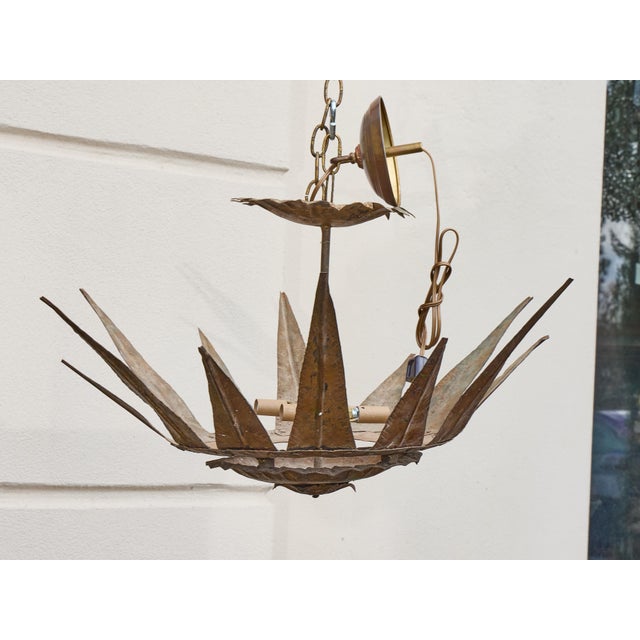 Mid 20th Century Mid Century Modern Spanish Gilt Metal Sunburst Crown Chandelier with Four Lights For Sale - Image 9 of 9