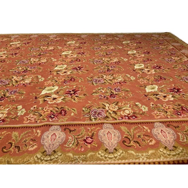 Ruby Red Handwoven Vintage Needlepoint Flat Weave Rug For Sale - Image 8 of 10