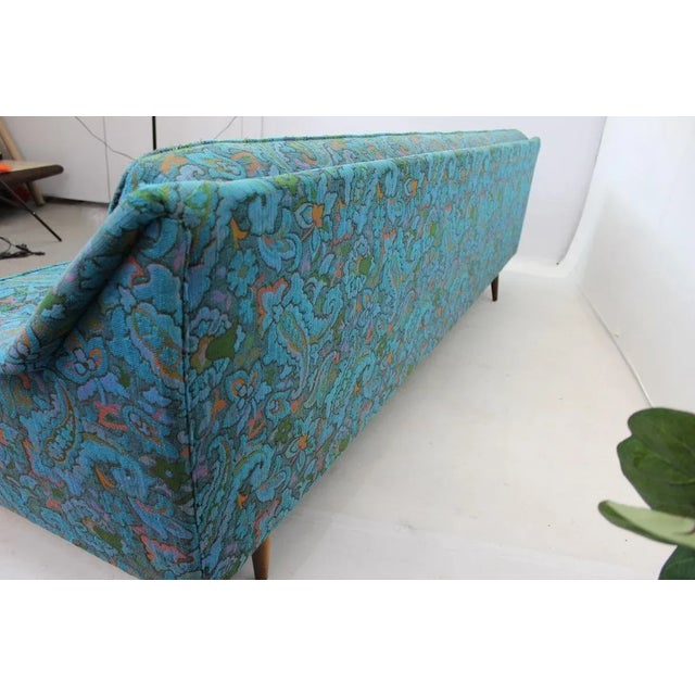 Turquoise Mid Century Modern Floral Turquoise Large Sofa For Sale - Image 8 of 10
