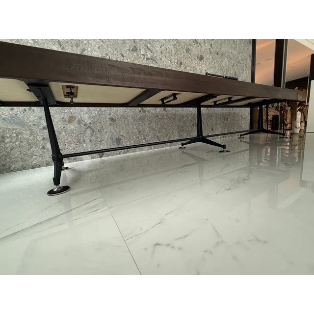 Wood District Eight Artisanal 13’ Shuffleboard Table, Smoked Oak Frame & Cast Iron Base For Sale - Image 7 of 13
