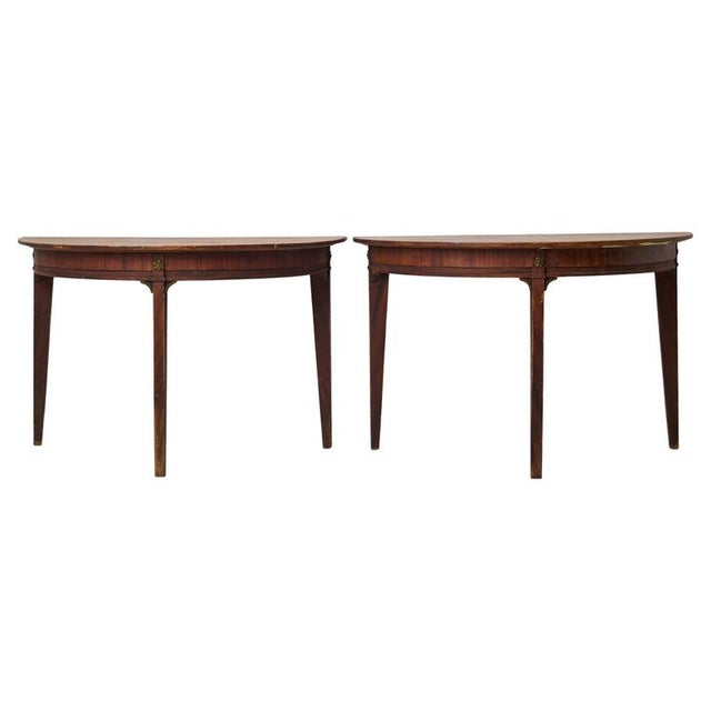Wood Antique Swedish Demi Lune Tables with Faux Mahogany Paint, Set of 2 For Sale - Image 7 of 7