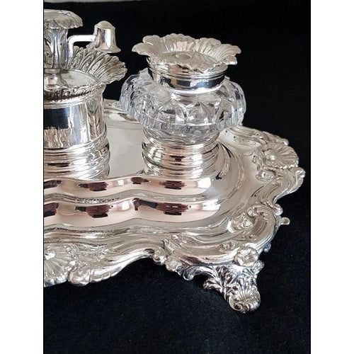 19th Century Victorian Silver-Plated Inkwell Stand from Creswick & Co., 1850s For Sale - Image 5 of 18