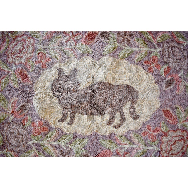 Lavender Antique Cat Hooked Wool Textile For Sale - Image 8 of 9