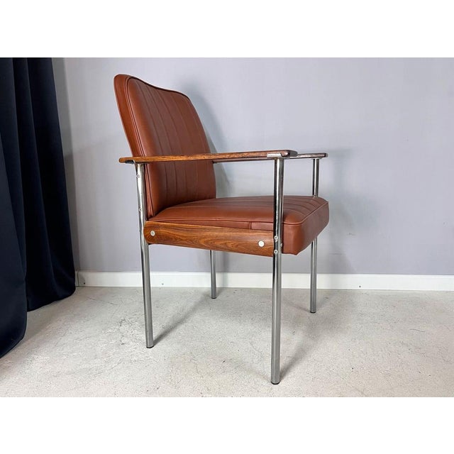 Sven Ivar Dysthe Armchair in Brown Real Leather & Rosewood by Sven Ivar Dysthe for Dokka For Sale - Image 4 of 11