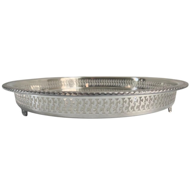 Large Vintage Rogers Etched Silver Plate Footed Pierced Gallery Serving Tray For Sale In Boston - Image 6 of 9