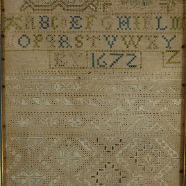 Antique Charles II Band Sampler, 1672, by e.y For Sale - Image 6 of 18