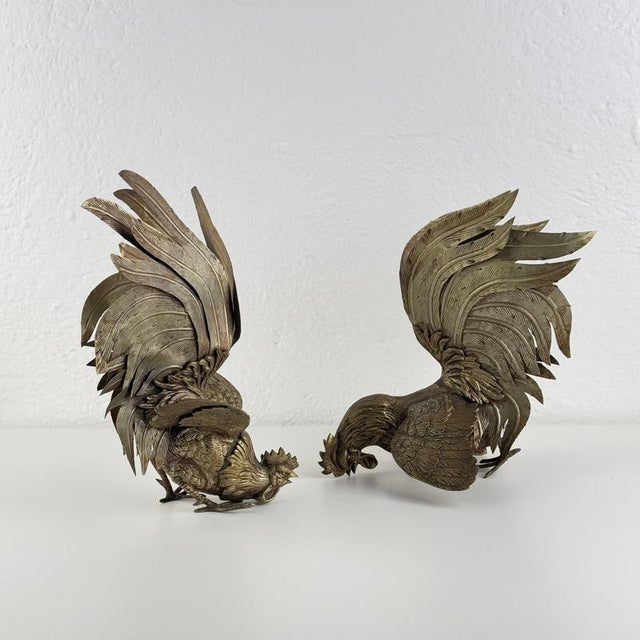 Vintage Italian Brass Foraging Roosters from Gucci, 1950s, Set of 2 For Sale - Image 3 of 10