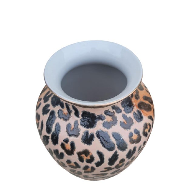 Ceramic Vintage Leopard Pale Pink, Black, Rust Ceramic Decorative Vases- a Pair For Sale - Image 7 of 7