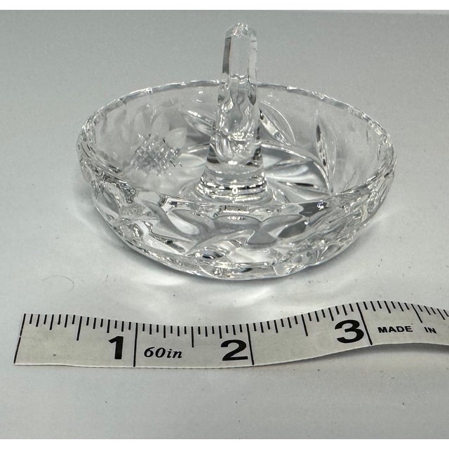 Vintage Cut Crystal Ring Holder Dish – Floral Etched Glass Jewelry Stand For Sale - Image 9 of 9