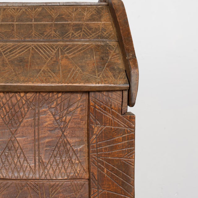 19th Century Large Rustic Oak Dome Top Trunk With Carved Details For Sale - Image 12 of 18