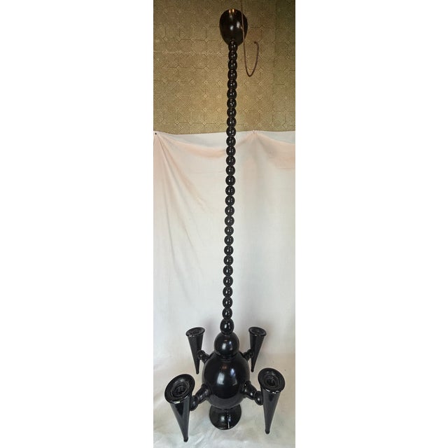 Mid 20th Century Italian Ebonized Turned Wood Hanging Light Fixture For Sale In Chicago - Image 6 of 11