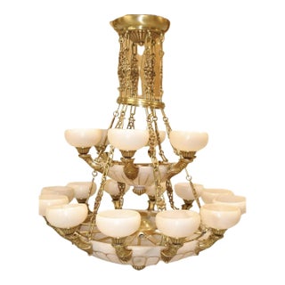 Antique Alabaster Stone Chandelier For Sale