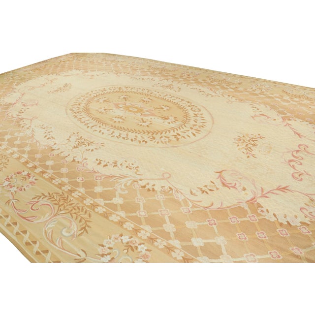 Rug & Kilim Oversized Antique Aubusson Rug, Floral Medallion Over Cream Tones - Rug & Kilim For Sale - Image 4 of 8