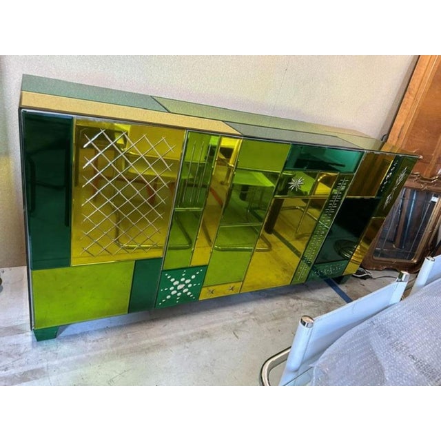 Wood Venetian Engraved Murano Glass TV Cabinet, 1970s For Sale - Image 7 of 16