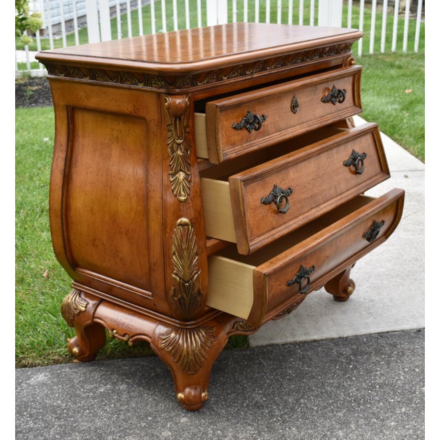 Legacy Carved Pine Chest Bombe French Provincial 3 Drawer Bachelors Chest W/Gold For Sale - Image 14 of 15