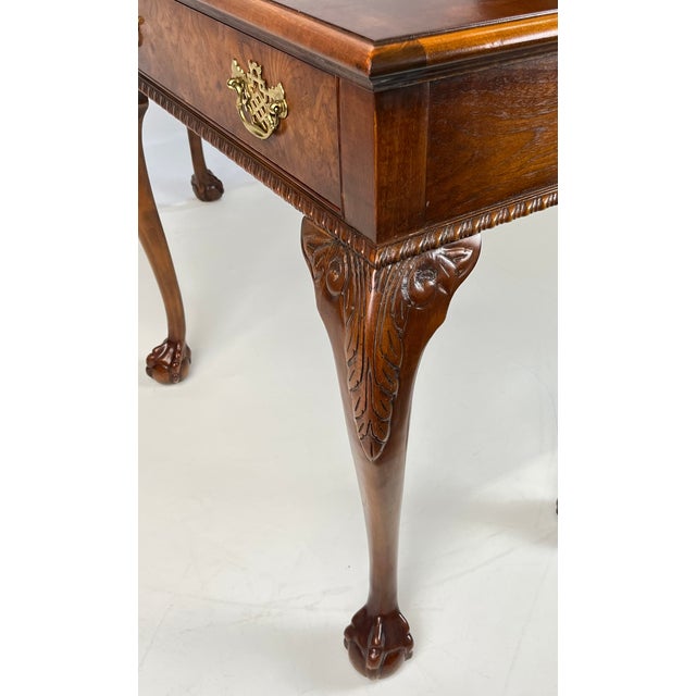 Vintage Baker Furniture Chippendale 5-Leg Burl Walnut & Mahogany Console Table For Sale - Image 12 of 16