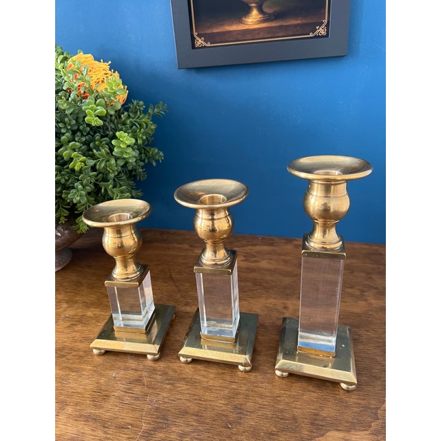 1960’s Brass & Lucite Candlestick Holders Set of 3 For Sale - Image 13 of 18