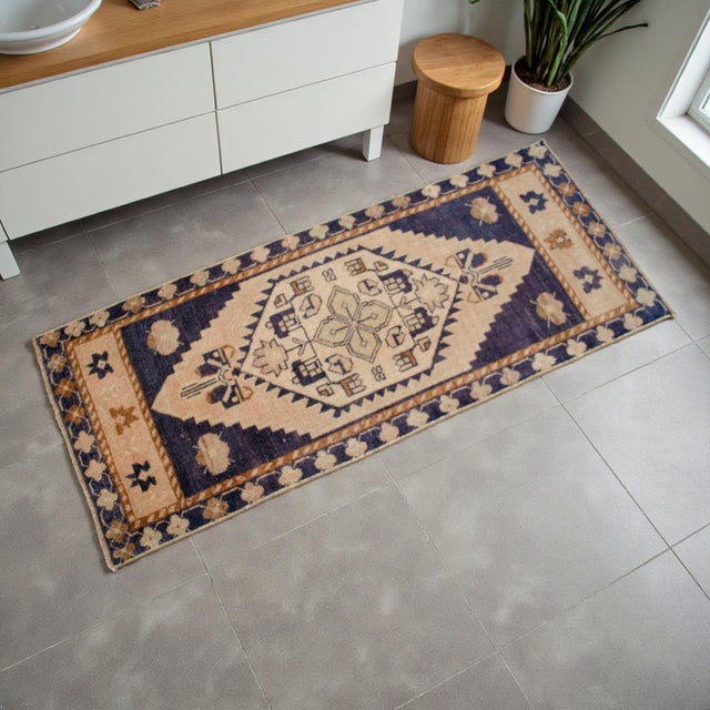 Hollywood Regency Hand Knotted Door Mat, Entryway Rug, Bath Mat, Kitchen Decor, Small Rug, Turkish Rug - 1′10″ × 3′4″ For Sale - Image 3 of 12