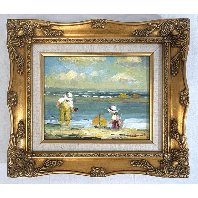 Precious signed original oil painting on canvas. It is beautifully rendered in an impressionist style depicting a beach...