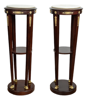 Antique Napoleon III Pedestals in Mahogany with Marble Tops, France, 19th Century, Set of 2