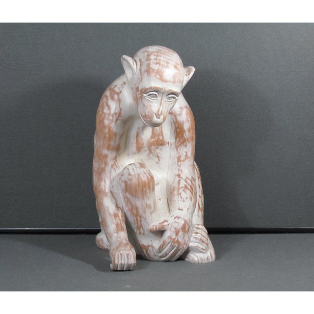Sarreid Ltd. Spanish Carved Wood Sitting Monkey Sculpture Circa 1970s For Sale - Image 16 of 18