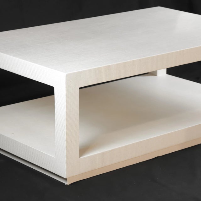 2010s Karl Springer's Style Vintage Raffia Covered Modern White Cocktail Table For Sale - Image 5 of 11