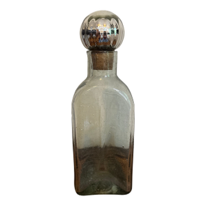 Vintage Hand Blown Green Rain Glass Decanter With Mercury Glass Stopper