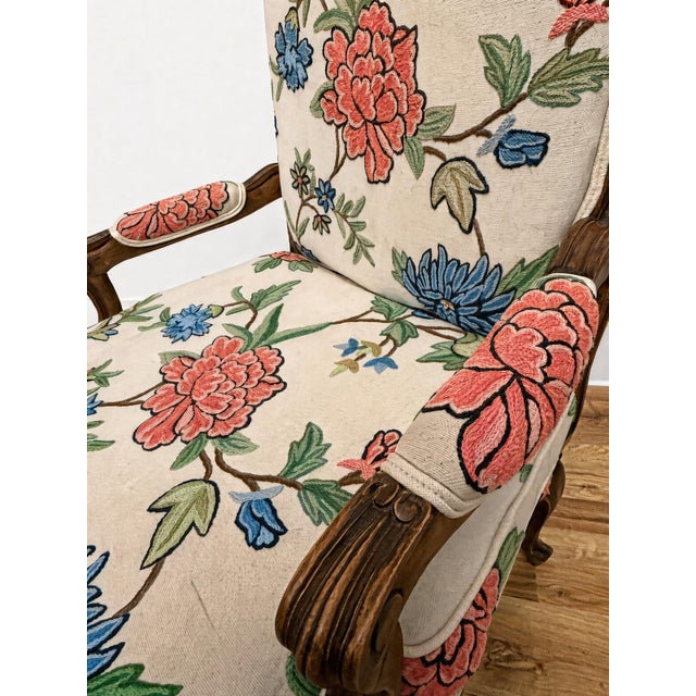 Wood Pair of Vintage Floral Needlepoint Armchairs | Louis XV Style For Sale - Image 7 of 8