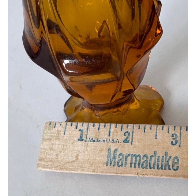 Fenton Amber Glass Statement Vase, Tall Mid Century Style Sculptural Vase, Honey Tone Art Glass Decor For Sale In Indianapolis - Image 6 of 8