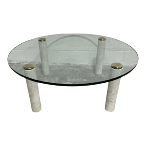 1980s Carrara Marble, Brass and Glass Coffee Table