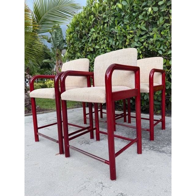 Contemporary Vintage Loewenstein Curved Arm Counter Stools - Set of 4 For Sale - Image 3 of 16