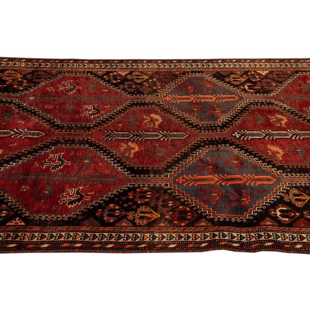 Textile Vintage Shiraz Handmade Tribal Pattern Red Wool Rug For Sale - Image 7 of 10