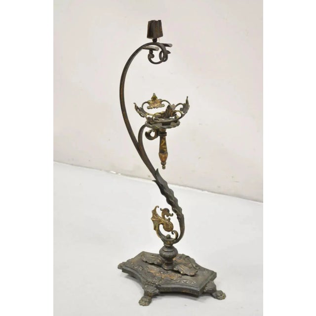 Antique French Art Nouveau Figural Cast Wrought Iron Ashtray Catch All Stand For Sale - Image 10 of 12