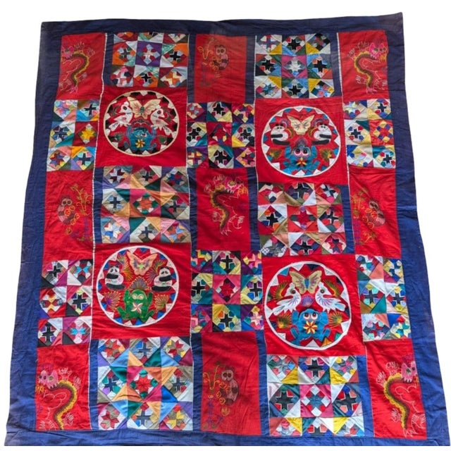 Chinese Vintage Double Sided Reversible Handmade Chinese "Bai Jia Bei" Quilt For Sale - Image 3 of 16