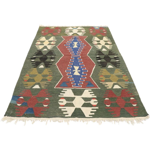 Mid-Century Modern Vintage Persian Shiraz Kilim Rug, 03'10 X 05'06 For Sale - Image 3 of 9