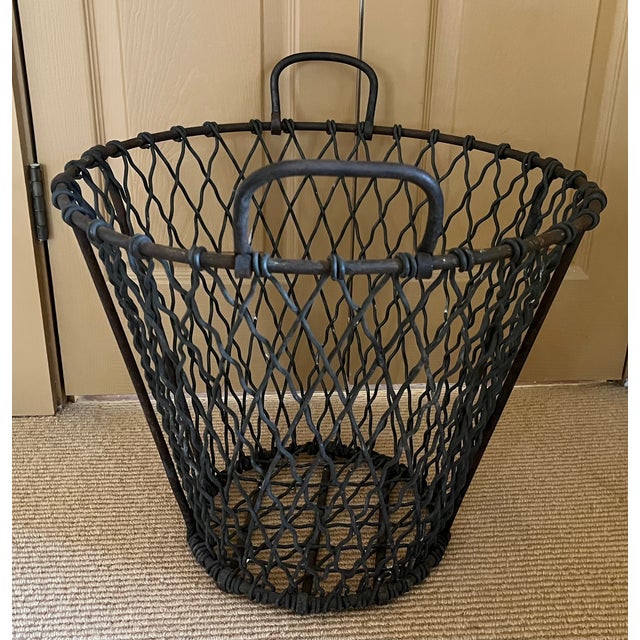 Large Antique Early 20th Century Heavy Gauge Industrial Wire Work Basket With Handles for Garden or Hearth For Sale - Image 13 of 17