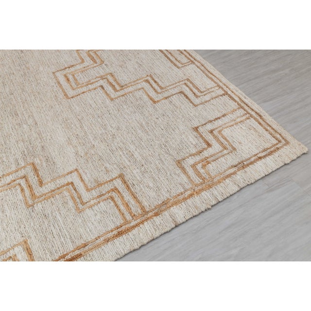 Boho Chic 5x8Ft. Natural Jute Cream Taureg Inspired Soumek Jute Hand Woven Rug For Sale - Image 3 of 12