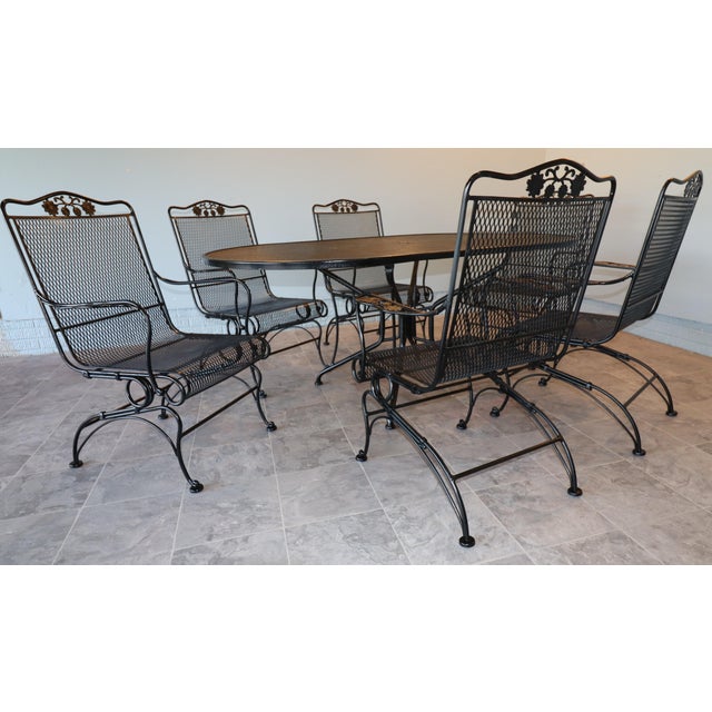 Mid-Century Modern Midcentury Russell Woodard Briarwood Wrought-Iron Patio Dining Set, 7 Pieces, Attributed For Sale - Image 3 of 15