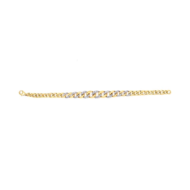 Contemporary 14K Yellow Gold Plated .925 Sterling Silver 1 1/4 Cttw Diamond Cuban Chain Link Bracelet (I-J Color, I3 Clarity)- 7.25" For Sale - Image 3 of 6