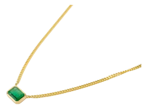 Natural Zambian Emerald Necklace in 14k Solid Yellow Gold