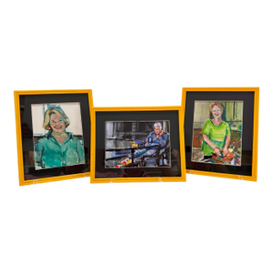 Set of 3 Contemporary Framed Portrait Paintings in Yellow Frames