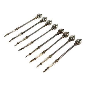 Set of 8 Antique George Sharp Coin Silver Ball End Nut Picks