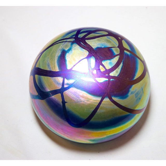 Large Vintage Hand Blown Aurene Iridescent Studio Art Glass G. Levy Paperweight For Sale - Image 9 of 12