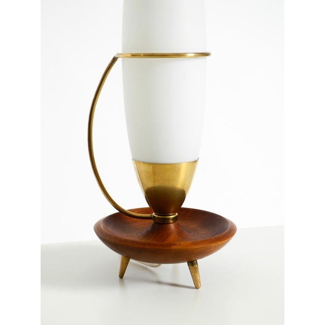 Large Mid-Century Modern Table Lamp in Brass and Teak with Frosted Glass Shade, 1950s For Sale - Image 13 of 18