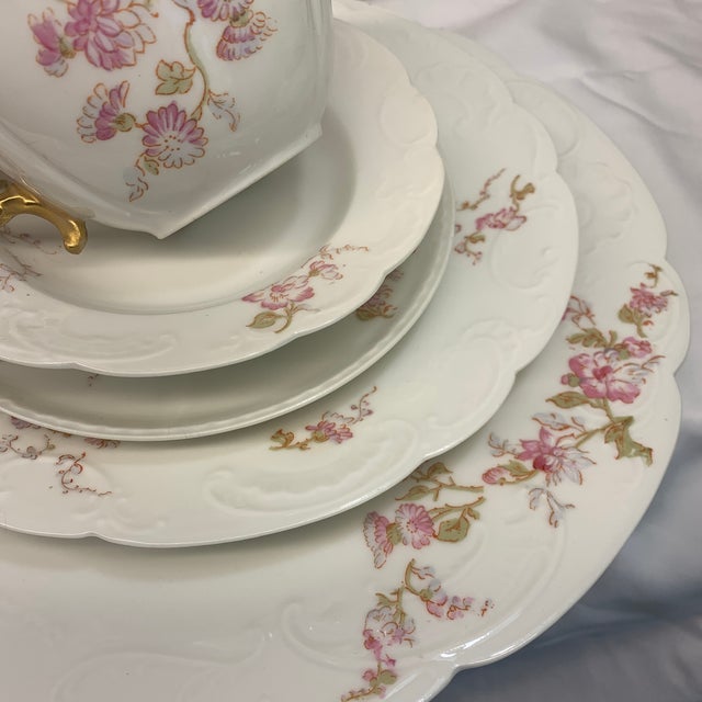 Antique French Limoges Service for 4 “Spray of Pink Flowers” on White Porcelain - 20 PCS For Sale - Image 9 of 11