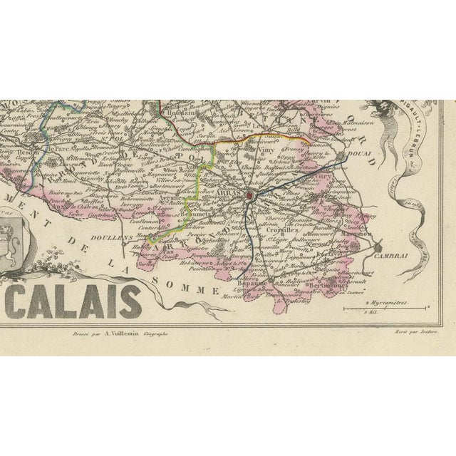 Paper Antique Map of Pas-De-Calais by Vuillemin, 1850 For Sale - Image 7 of 10