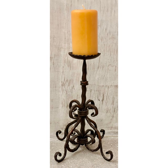 Late 20th Century Vintage Spanish Revival Wrought Iron Hand-Forged Spiral Candlestick For Sale - Image 5 of 12