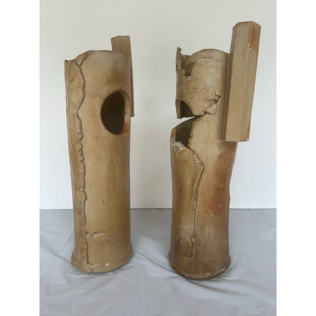 Vintage Pair of Wabi-Sabi Organic Studio Pottery Vessels For Sale - Image 4 of 12