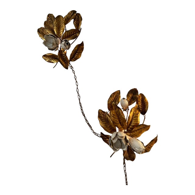 1950s Italian Gilt and Enamel Wall Sconces - a Pair For Sale